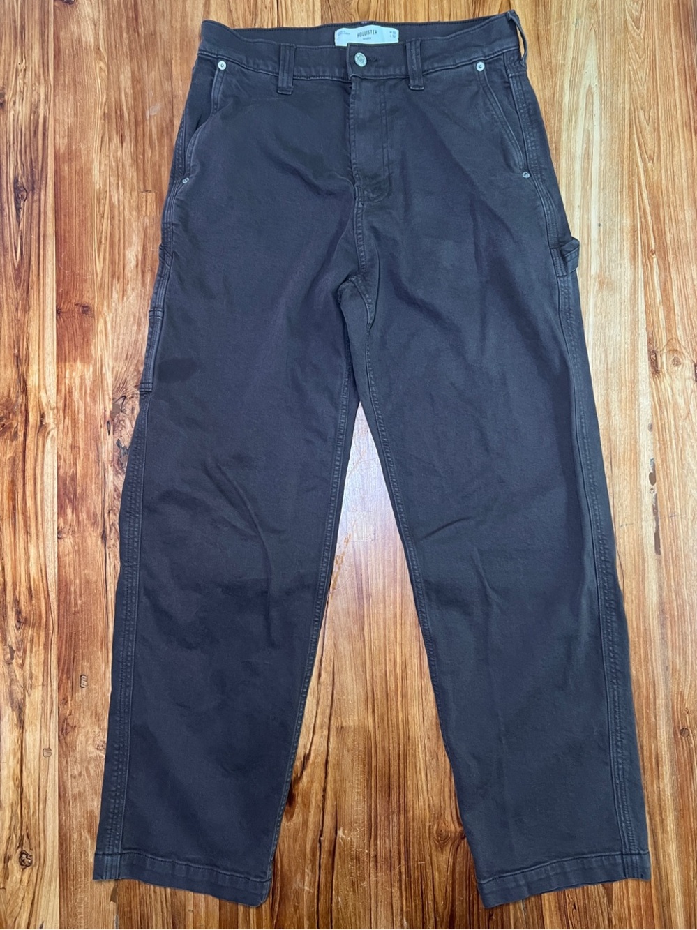 Men's Hollister Dark Brown Work Chore Pants Wide Leg Carpenter Jean 30/32